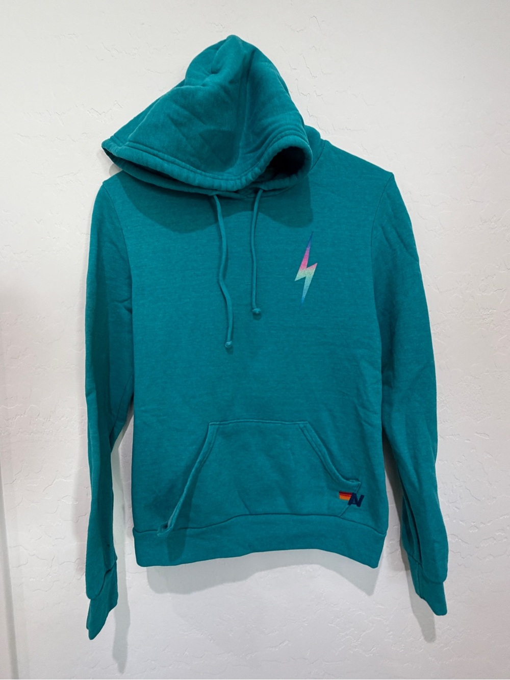 Aviator Nation Teal Pullover Hoodie with Lightning Bolt size S